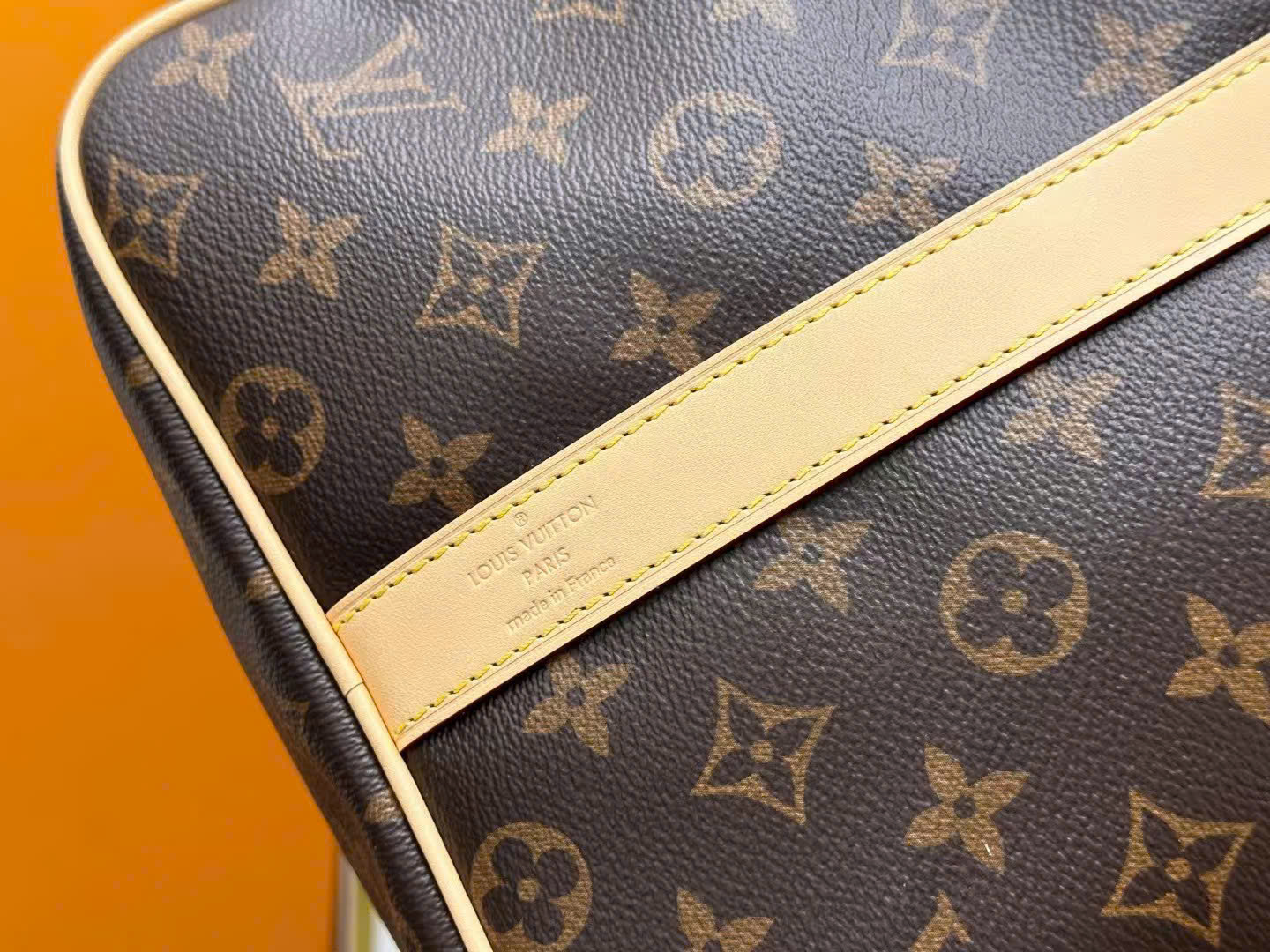 Túi trống du lịch Louis Vuitton LV Nâu họa tiết hoa vân full khóa ổ phối dây Be size 50cm Like Auth Fullbox phụ kiện PLD